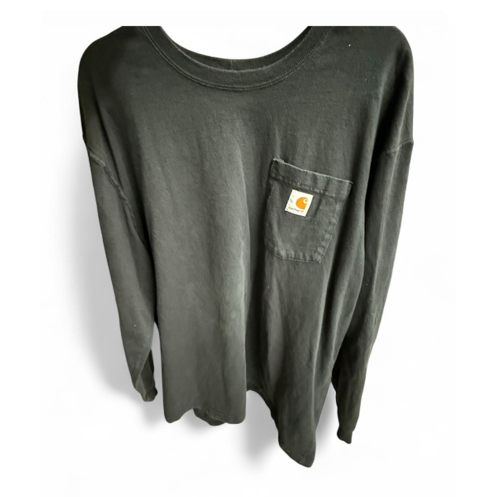 Carhartt Black Long Sleeve T Shirt Loose Fit LS Work Pocket Tee Mens XL